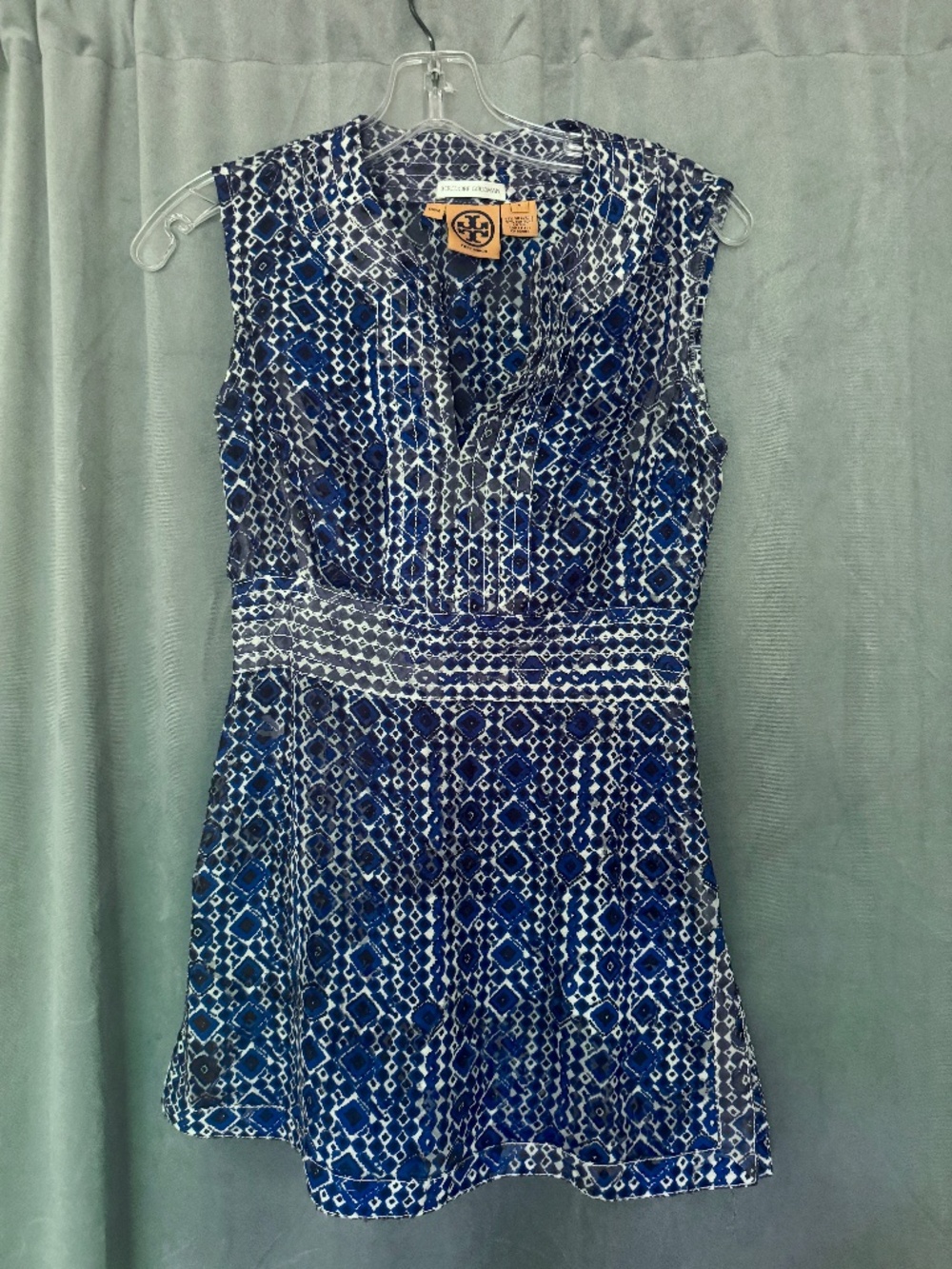 Tory Burch Blue and Black Geometric Tunic Tank - Picture 1 of 4